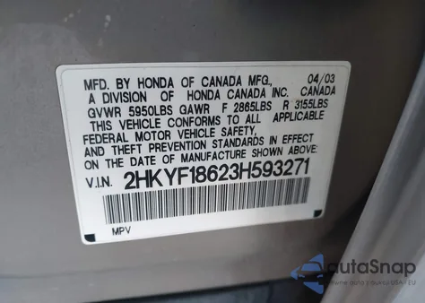 2003 Honda Pilot Ex-L from USA, damaged, VIN 2HKYF18623H593271